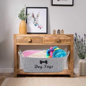 Morezi Durable Rope Dog Toy Box with Handle, pet Toy Basket(Grey), pet Bed,